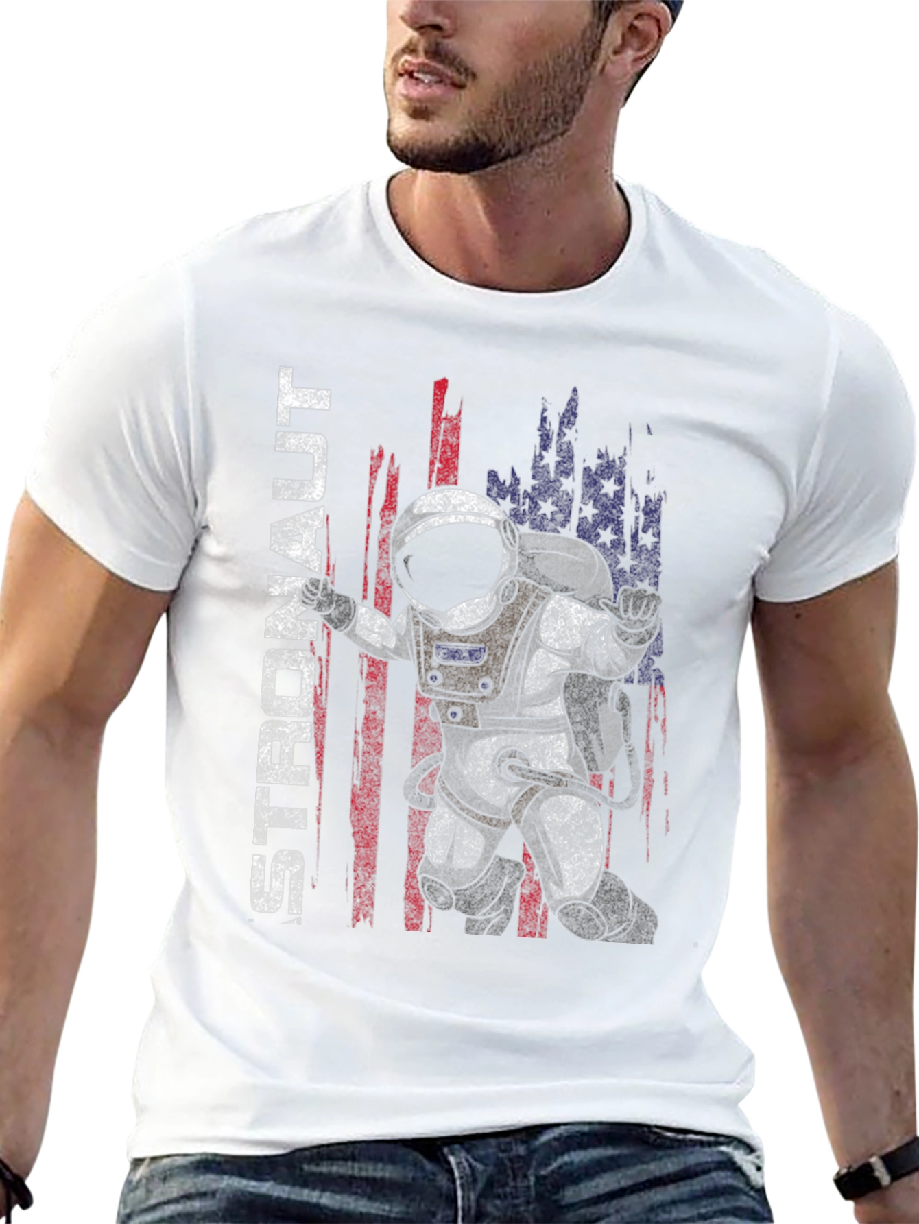 Astronaut American Flag Graphic T-Shirt
