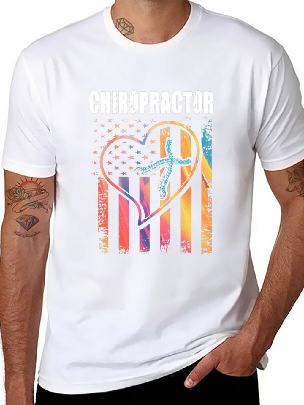 Chiropractor Heart American Flag T-Shirt