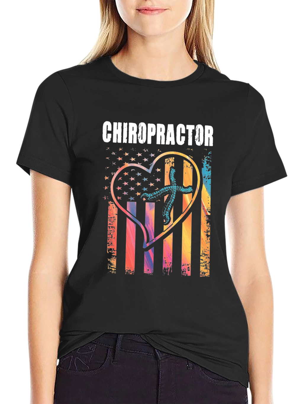 Chiropractor Heart American Flag T-Shirt