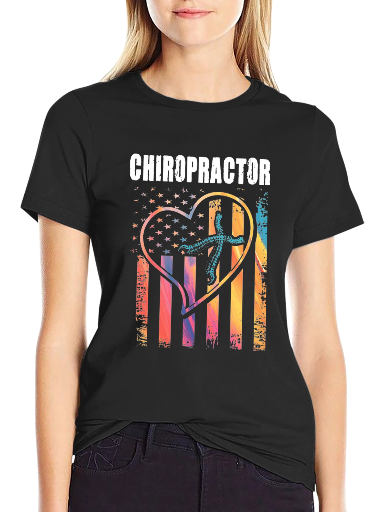 Chiropractor Heart American Flag T-Shirt