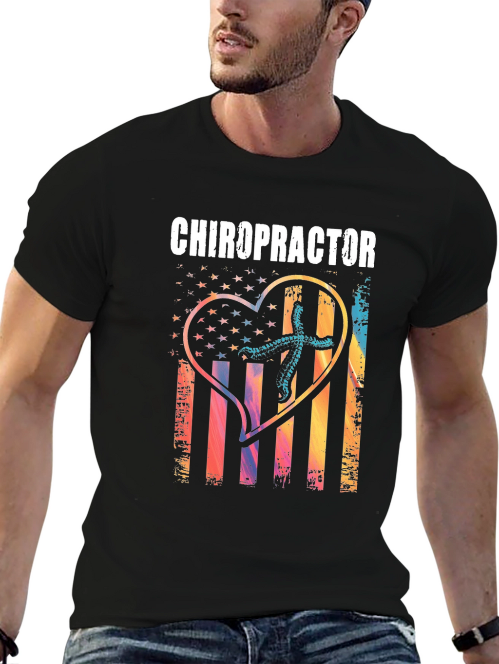 Chiropractor Heart American Flag T-Shirt