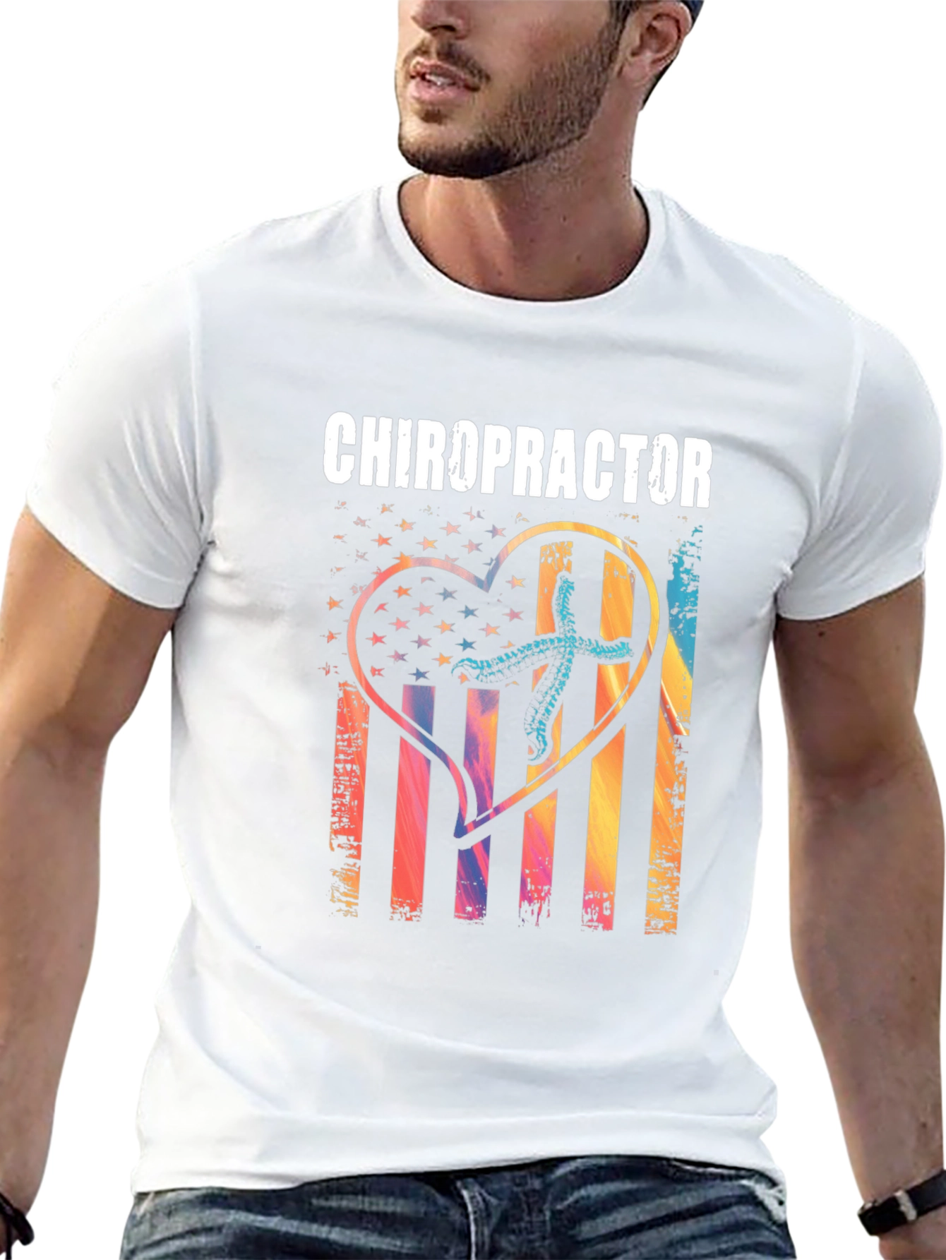 Chiropractor Heart American Flag T-Shirt