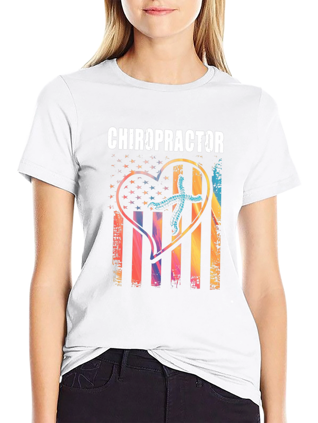 Chiropractor Heart American Flag T-Shirt