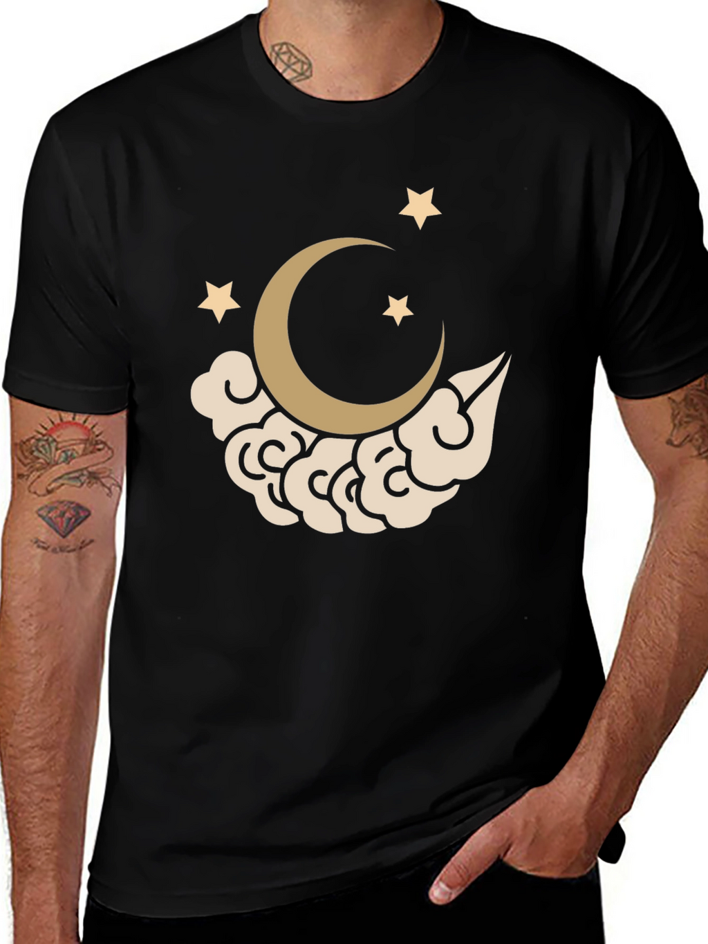 Moon & Stars Graphic T-Shirt - Black