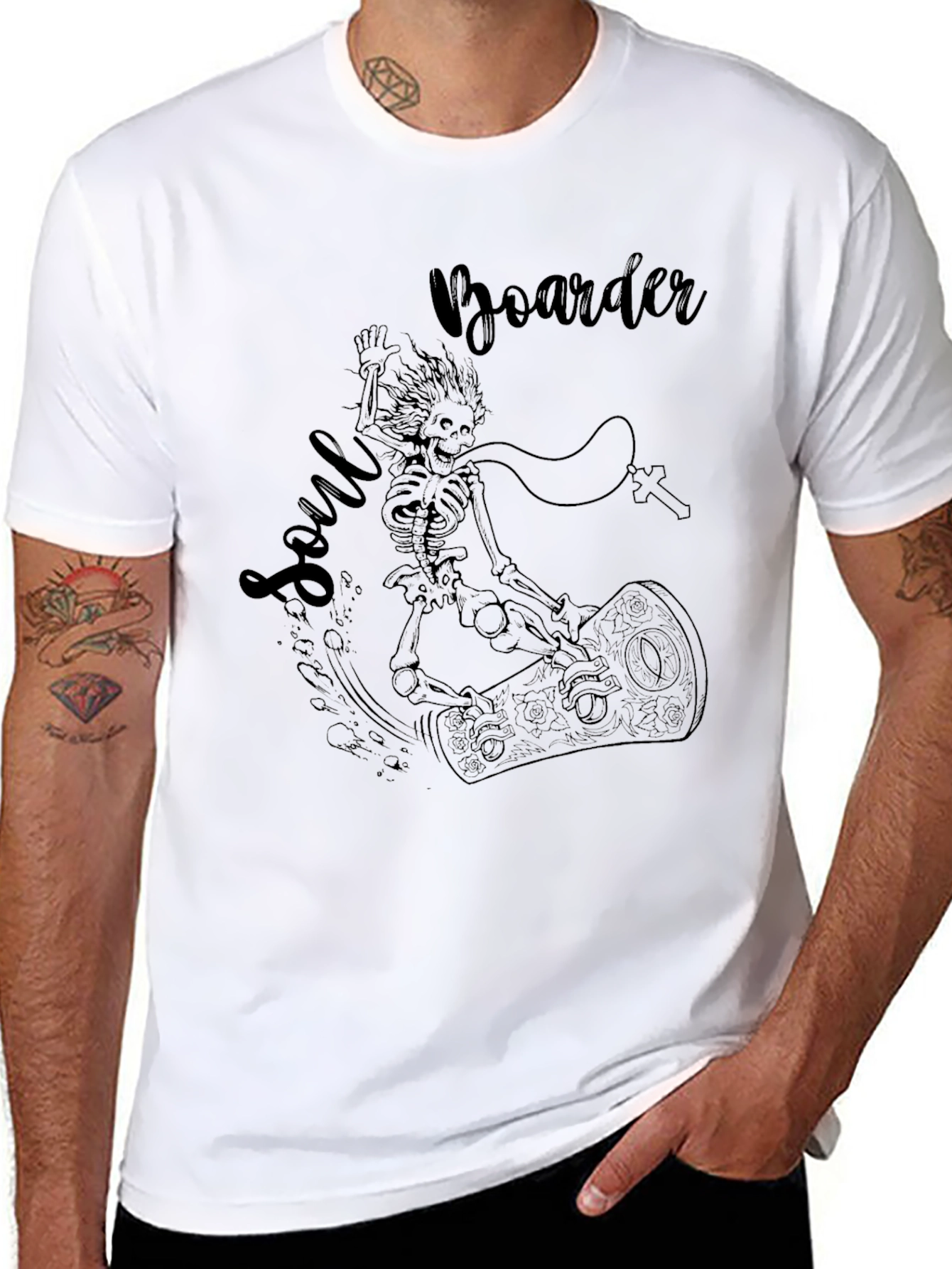 Soul Boarder Black Tee - Skeleton Graphic T-Shirt