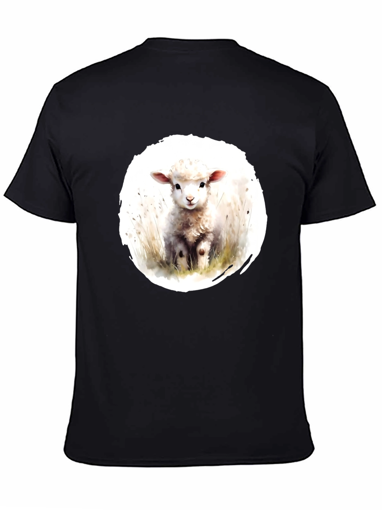 Cute Lamb Graphic Tee - Black Cotton T-Shirt