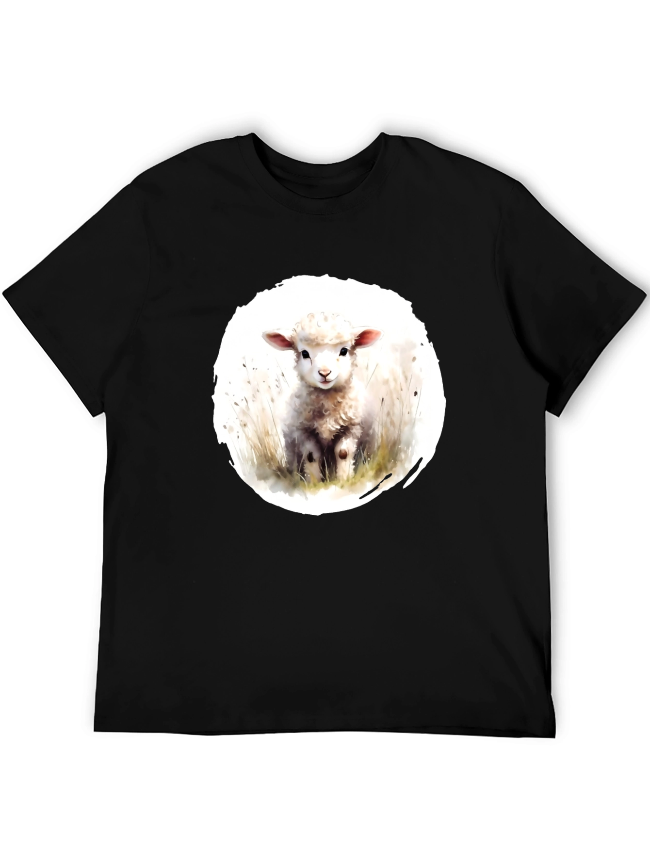Cute Lamb Graphic Tee - Black Cotton T-Shirt