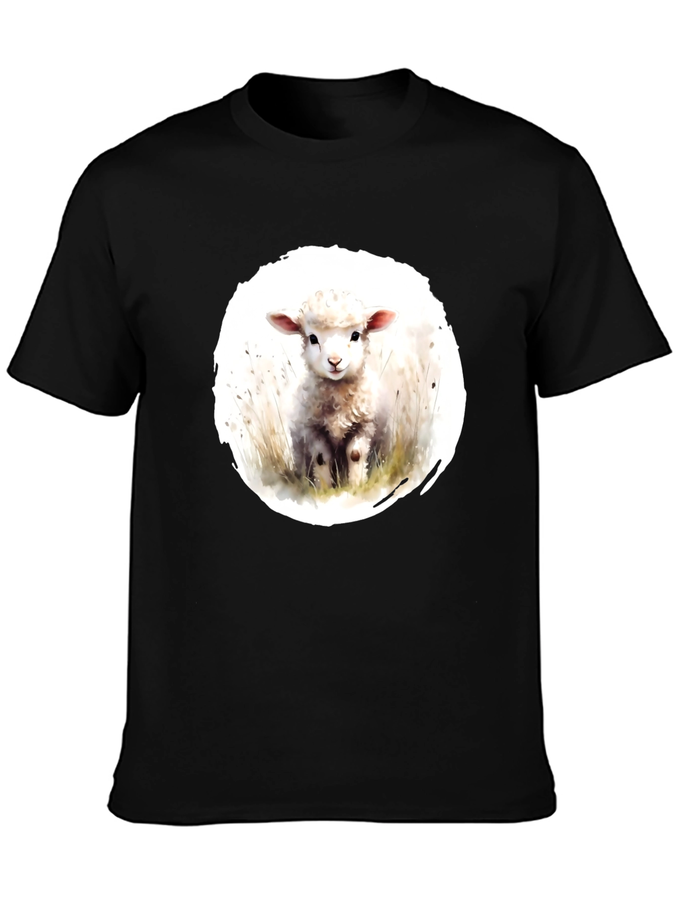 Cute Lamb Graphic Tee - Black Cotton T-Shirt