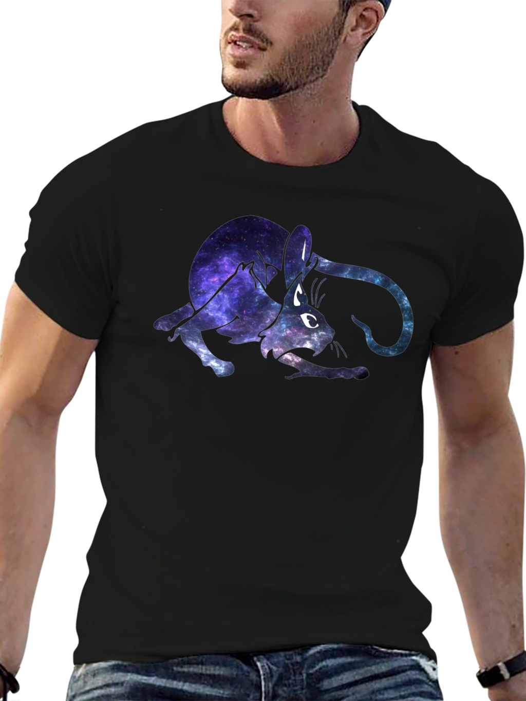 Galaxy Cat Graphic Black T-Shirt