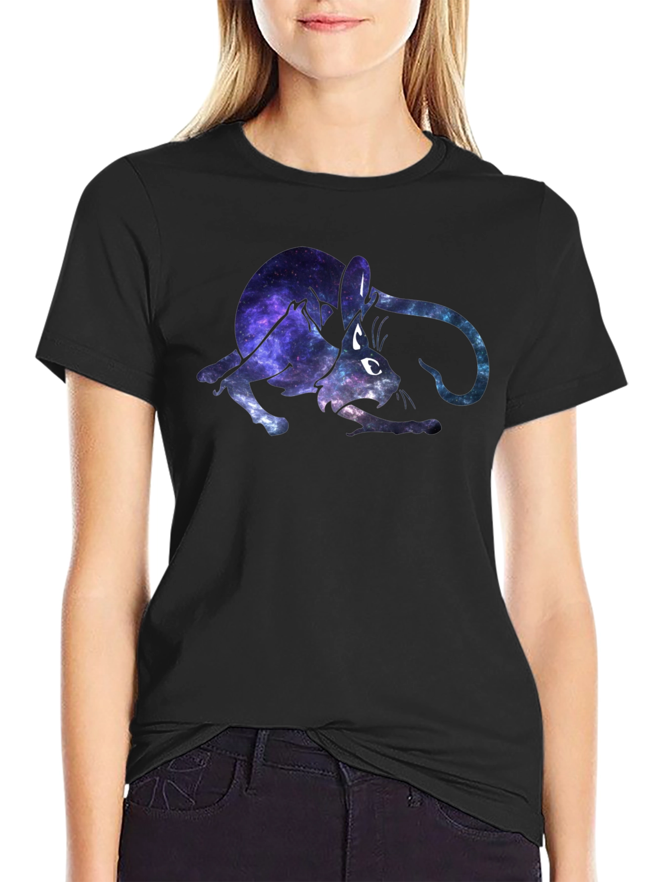 Galaxy Cat Graphic Black T-Shirt