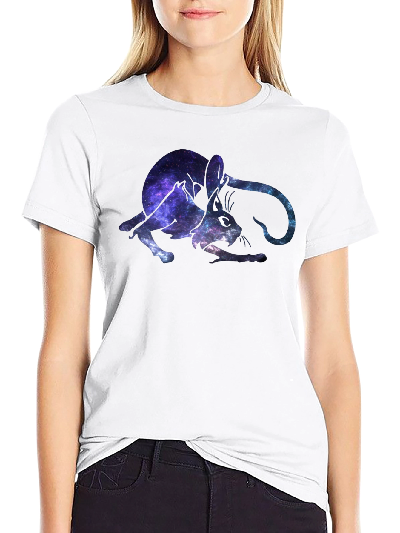 Galaxy Cat Graphic Black T-Shirt