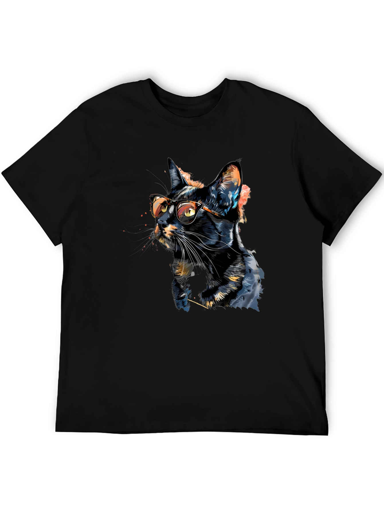 Cool Cat T-Shirt - Artistic Design Black Tee