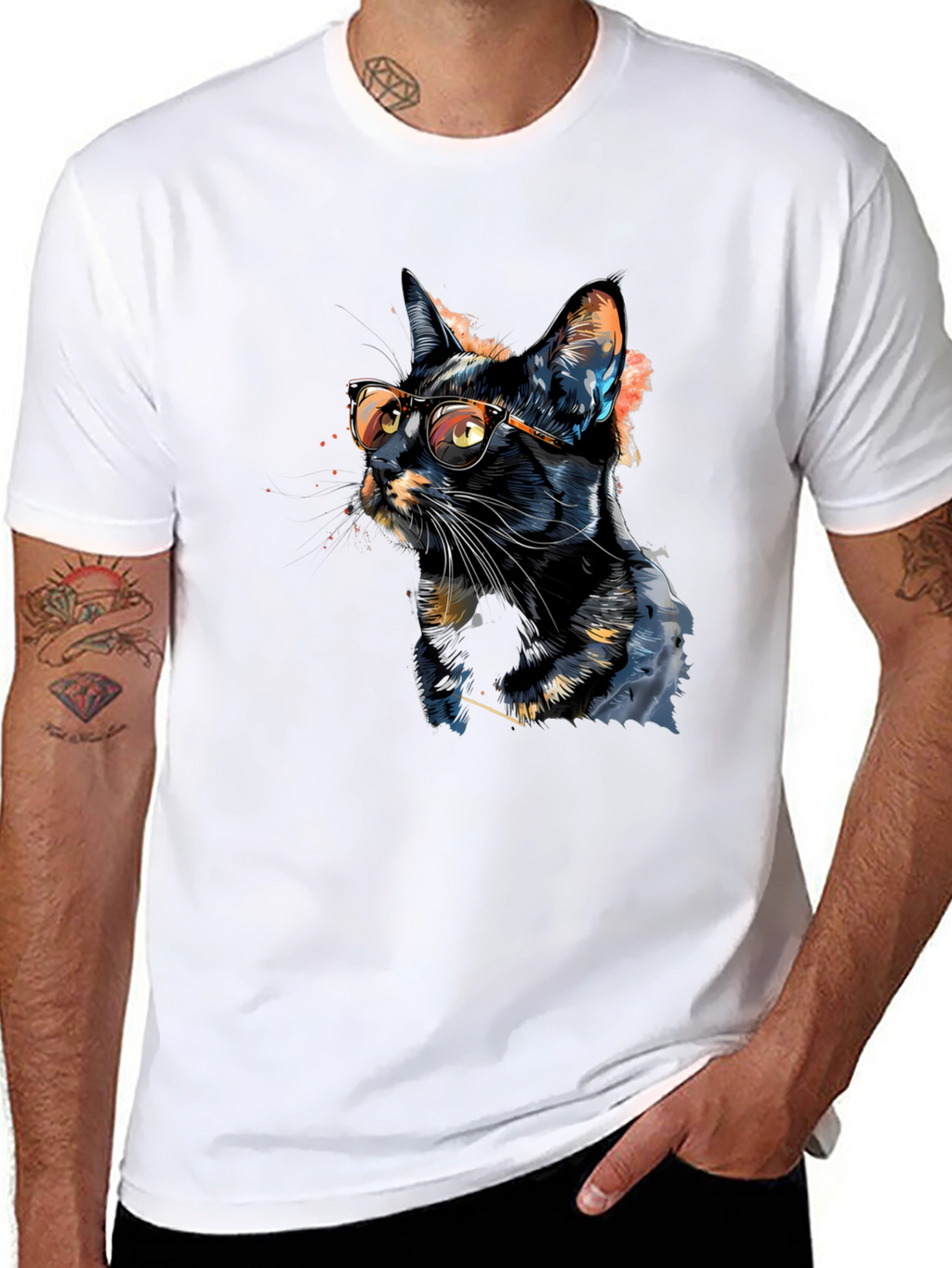 Cool Cat T-Shirt - Artistic Design Black Tee