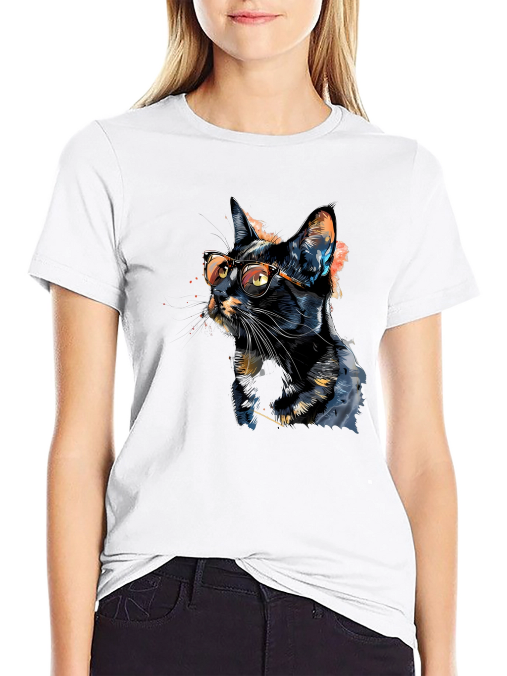 Cool Cat T-Shirt - Artistic Design Black Tee