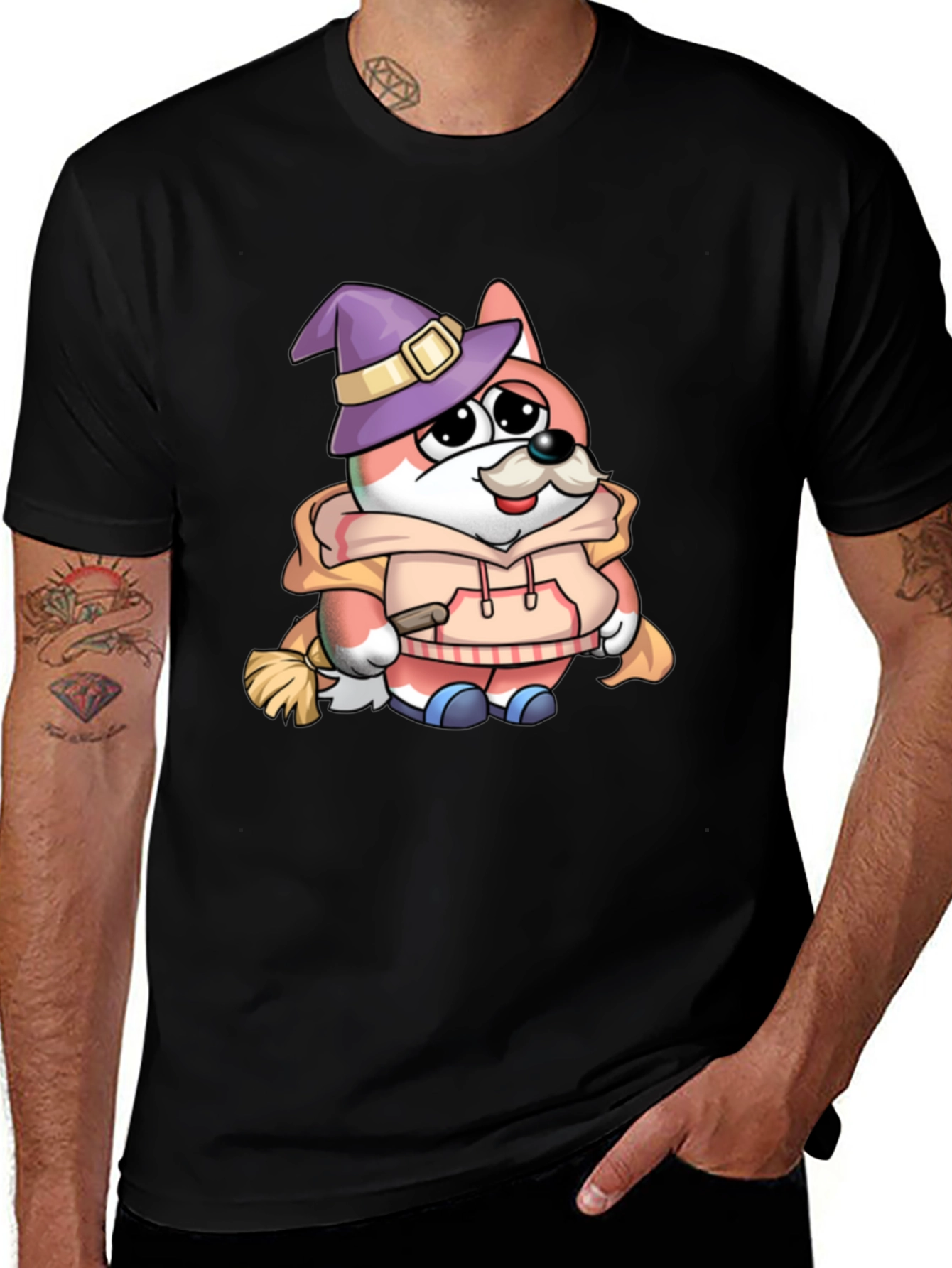 Cartoon Fox Wizard Graphic T-Shirt