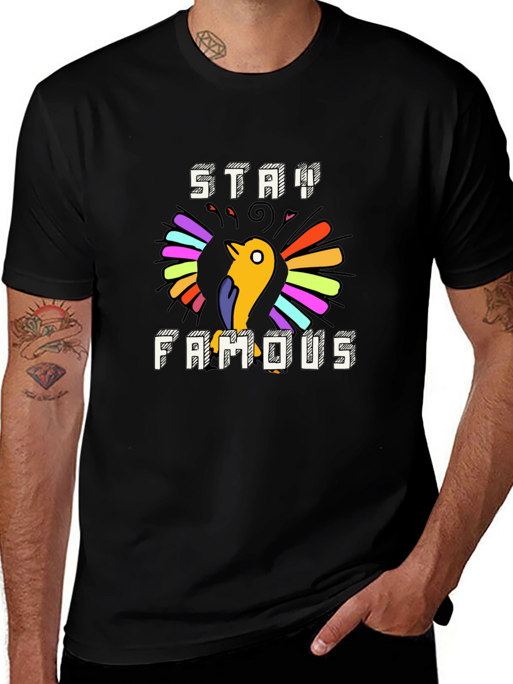 Stay Famous Graphic Tee - Cool Bird Design