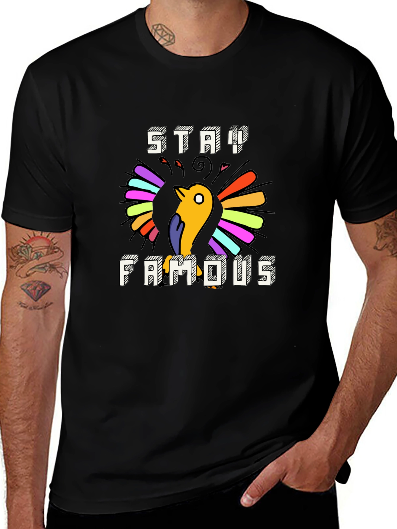 Stay Famous Graphic Tee - Cool Bird Design
