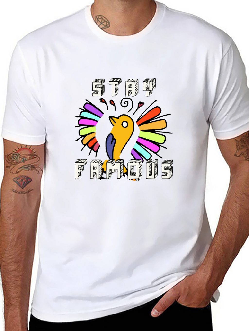 Stay Famous Graphic Tee - Cool Bird Design