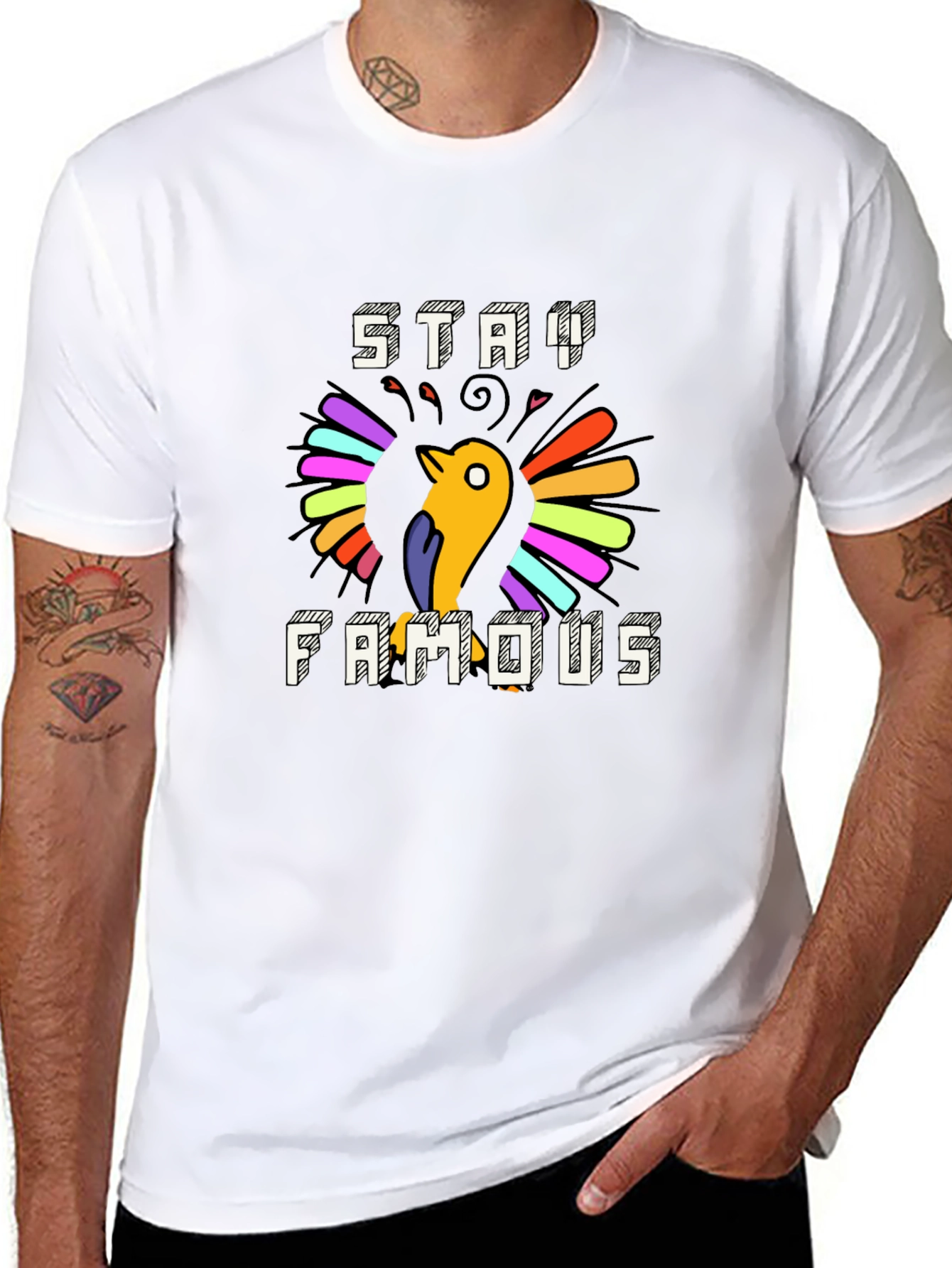 Stay Famous Graphic Tee - Cool Bird Design