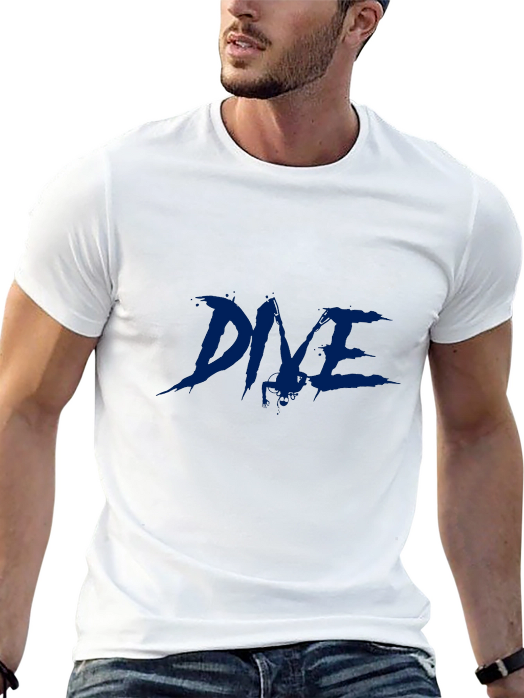 Mens Black T-Shirt with Blue Graphic Print