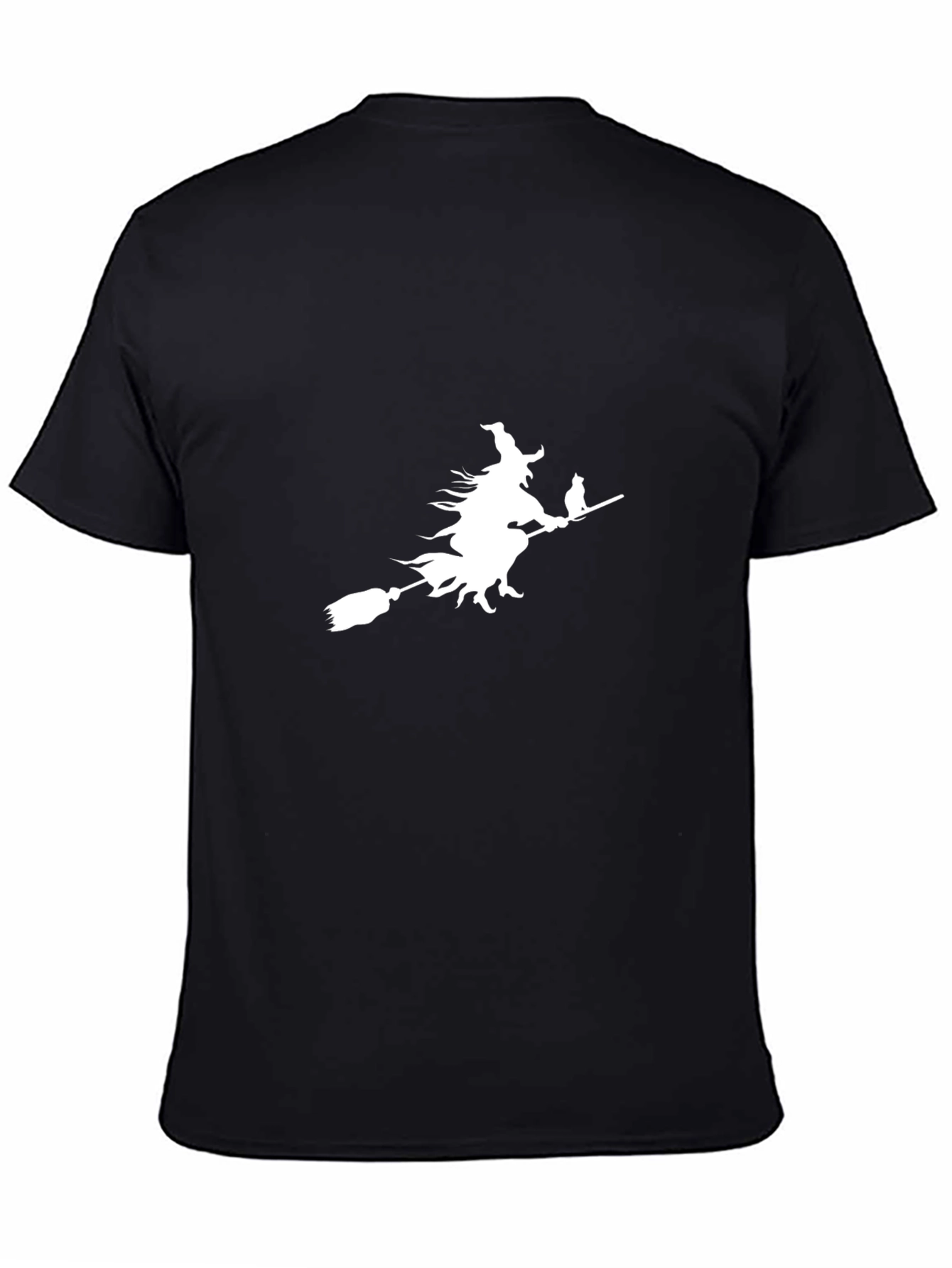 Witch on Broomstick Graphic Tee - Black Cotton