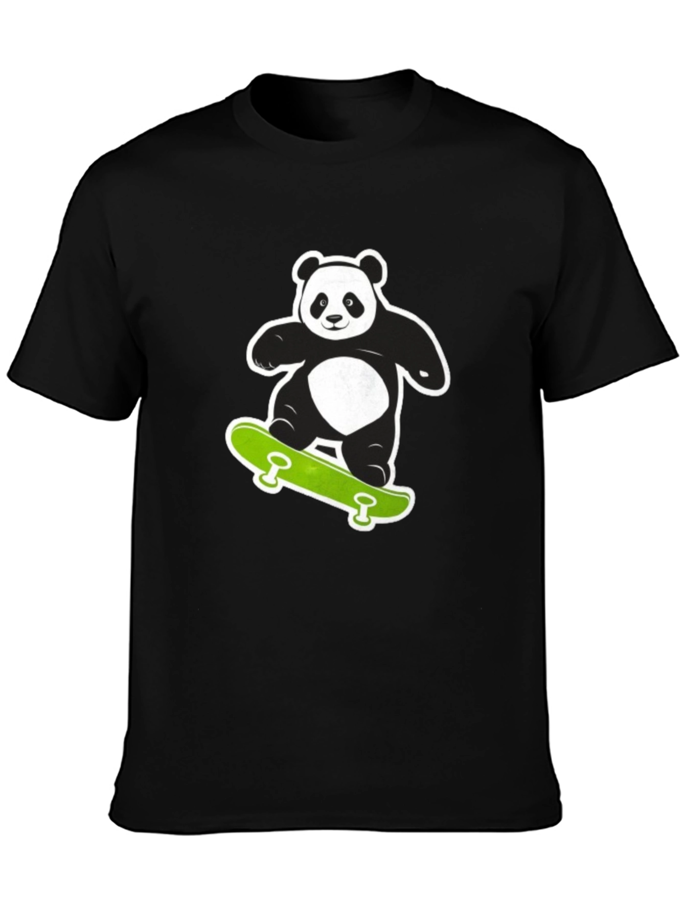 Cool Panda on Skateboard Black T-Shirt