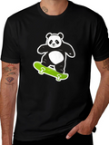 Cool Panda on Skateboard Black T-Shirt