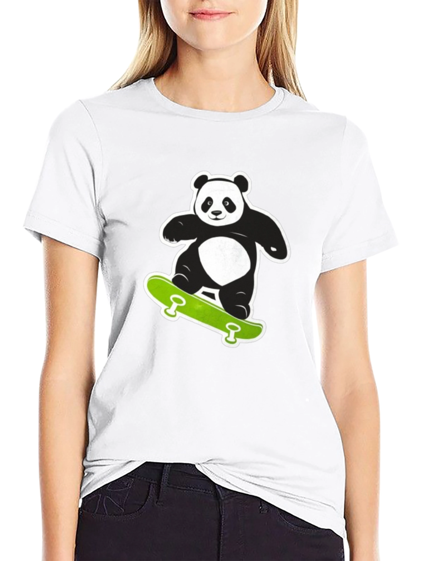 Cool Panda on Skateboard Black T-Shirt