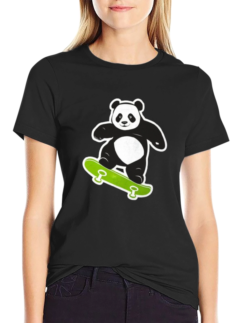 Cool Panda on Skateboard Black T-Shirt