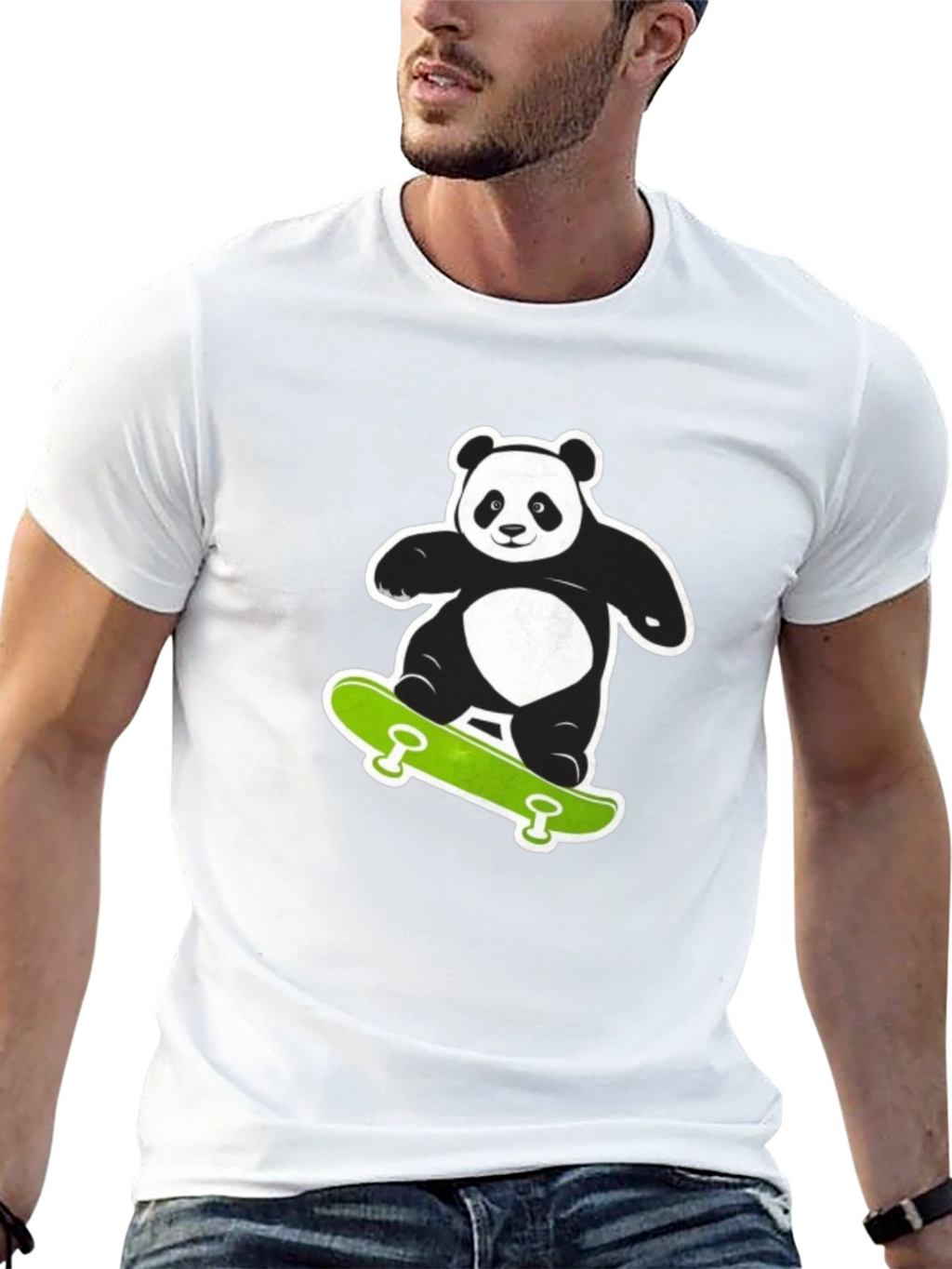 Cool Panda on Skateboard Black T-Shirt