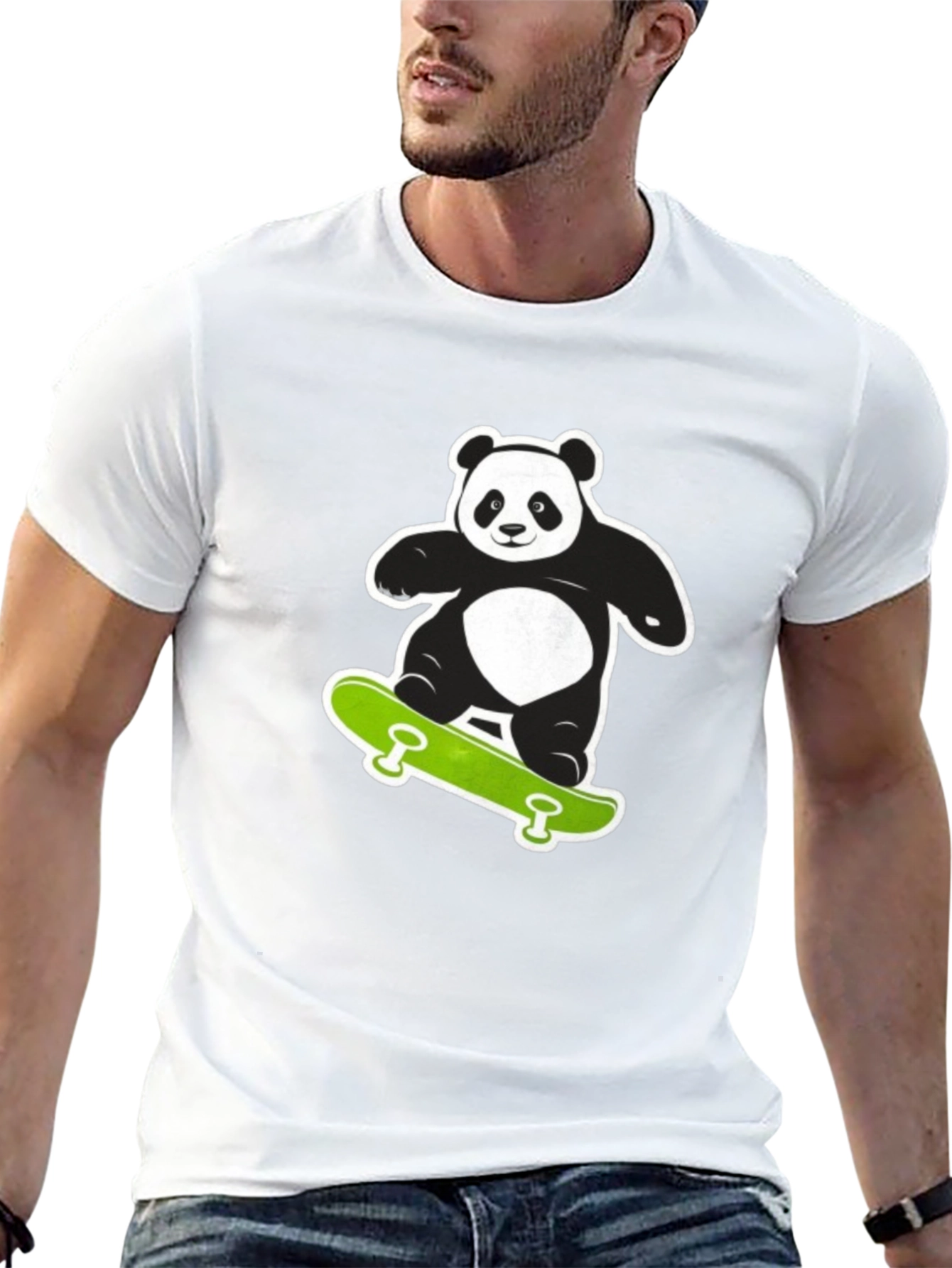 Cool Panda on Skateboard Black T-Shirt