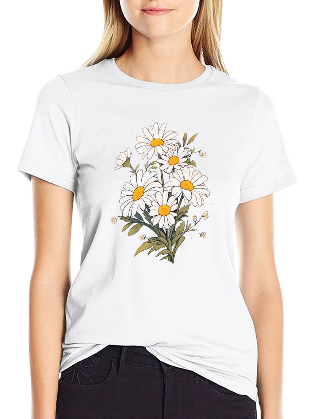 Daisy Graphic Tee - Black Cotton T-Shirt