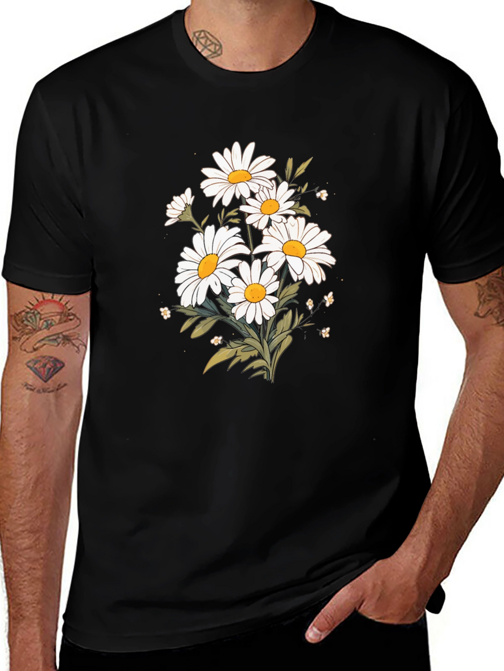 Daisy Graphic Tee - Black Cotton T-Shirt