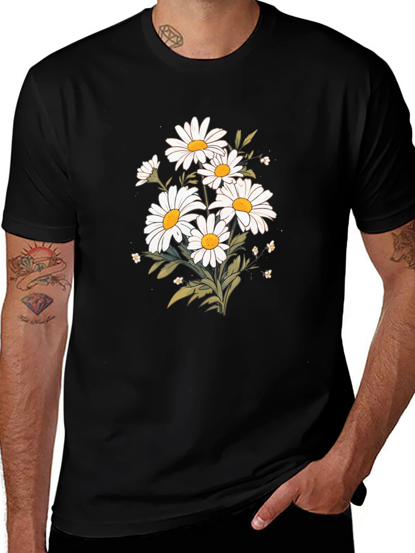 Daisy Graphic Tee - Black Cotton T-Shirt