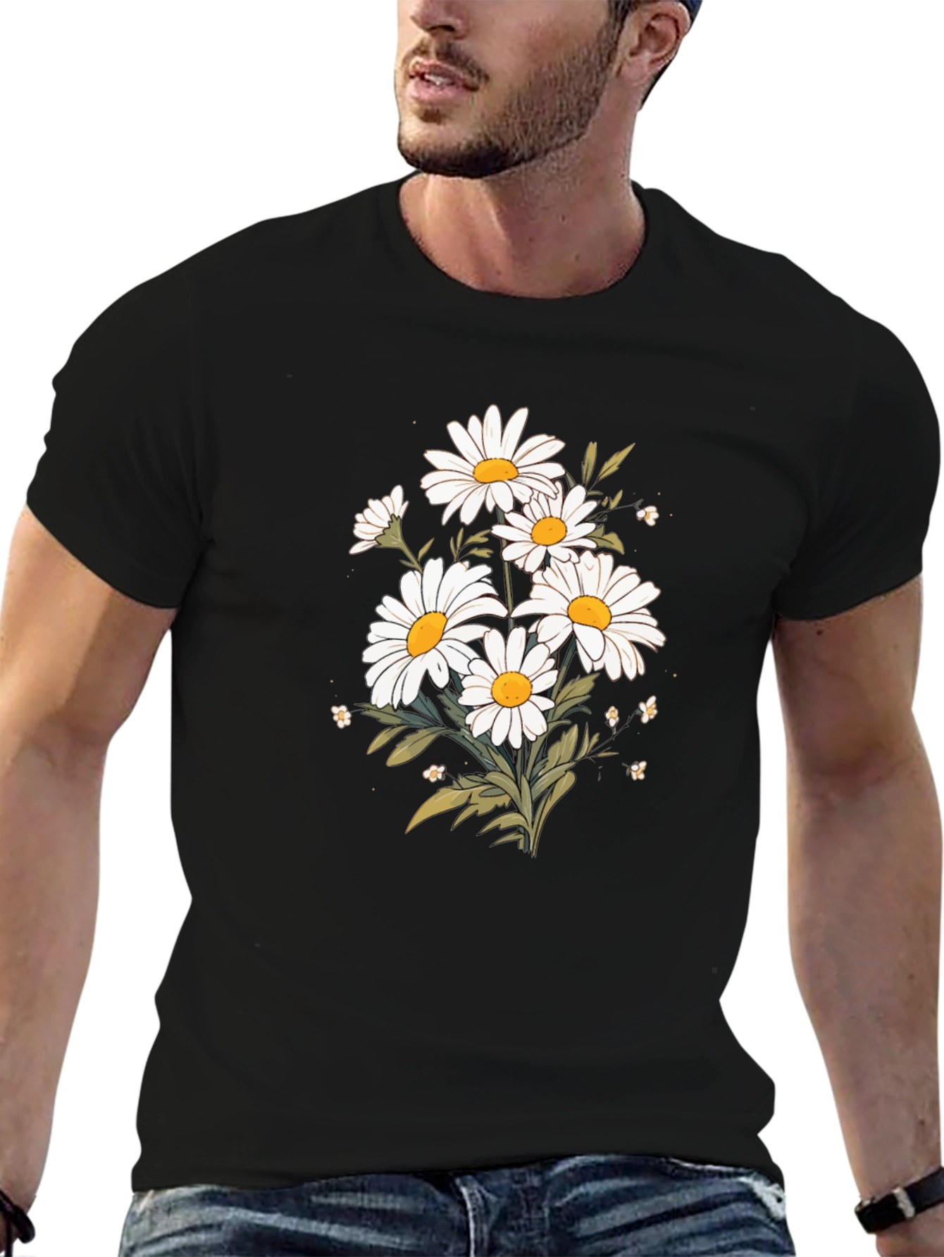 Daisy Graphic Tee - Black Cotton T-Shirt
