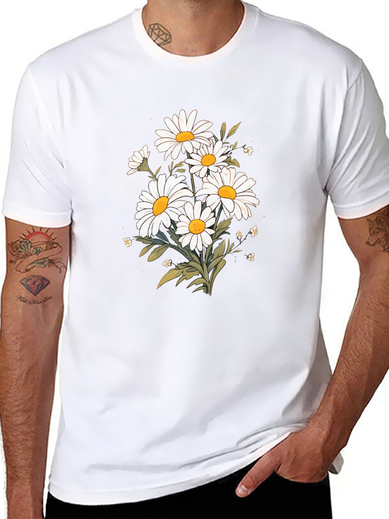 Daisy Graphic Tee - Black Cotton T-Shirt