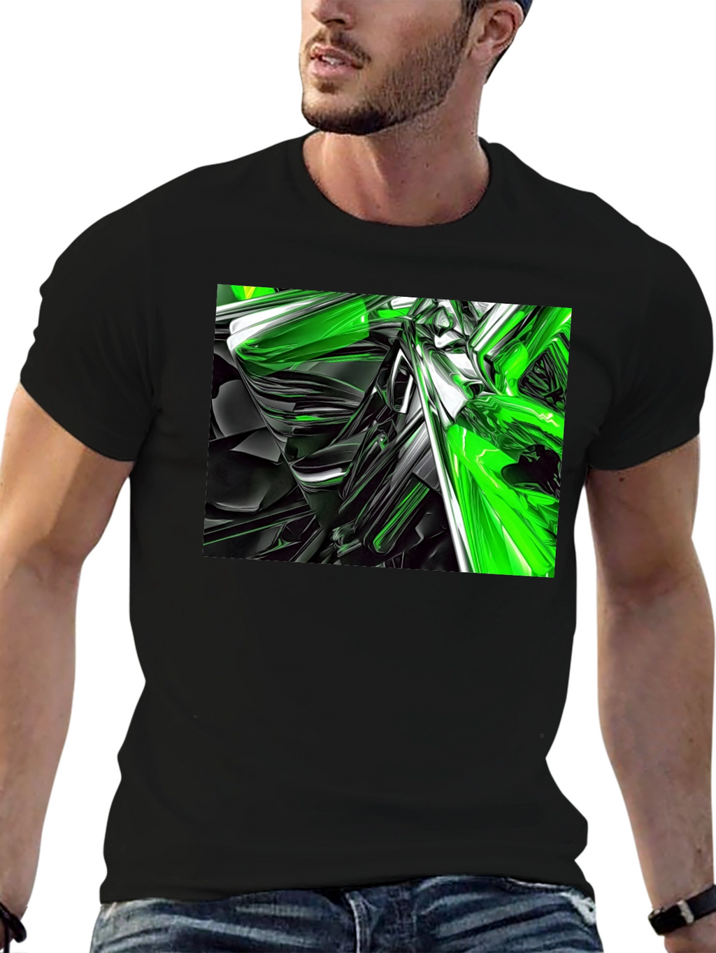 Abstract Green & Black Graphic T-Shirt
