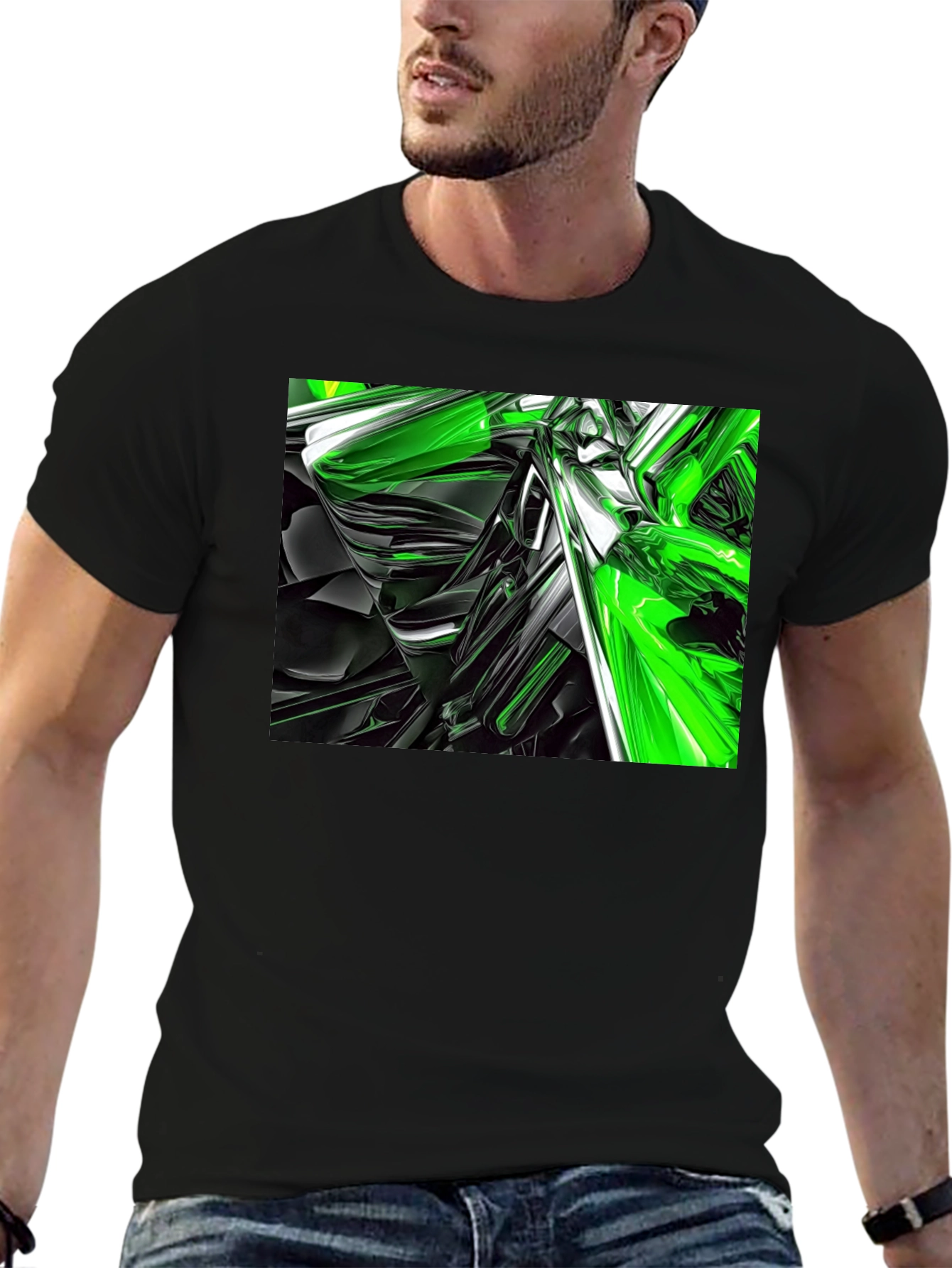 Abstract Green & Black Graphic T-Shirt