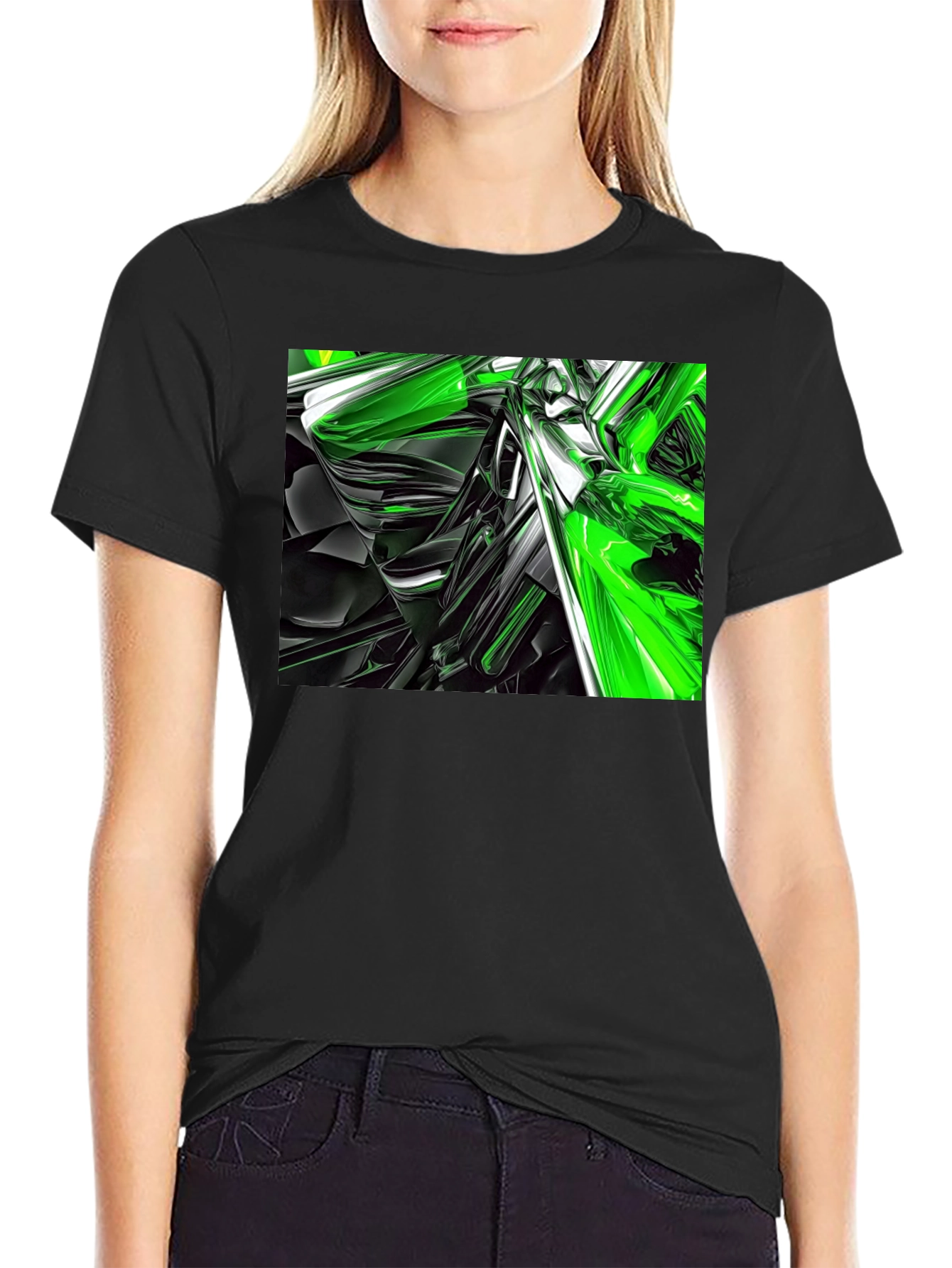Abstract Green & Black Graphic T-Shirt