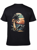 Surfboard Palm Tree Graphic Tee - Coastal Vibes T-Shirt