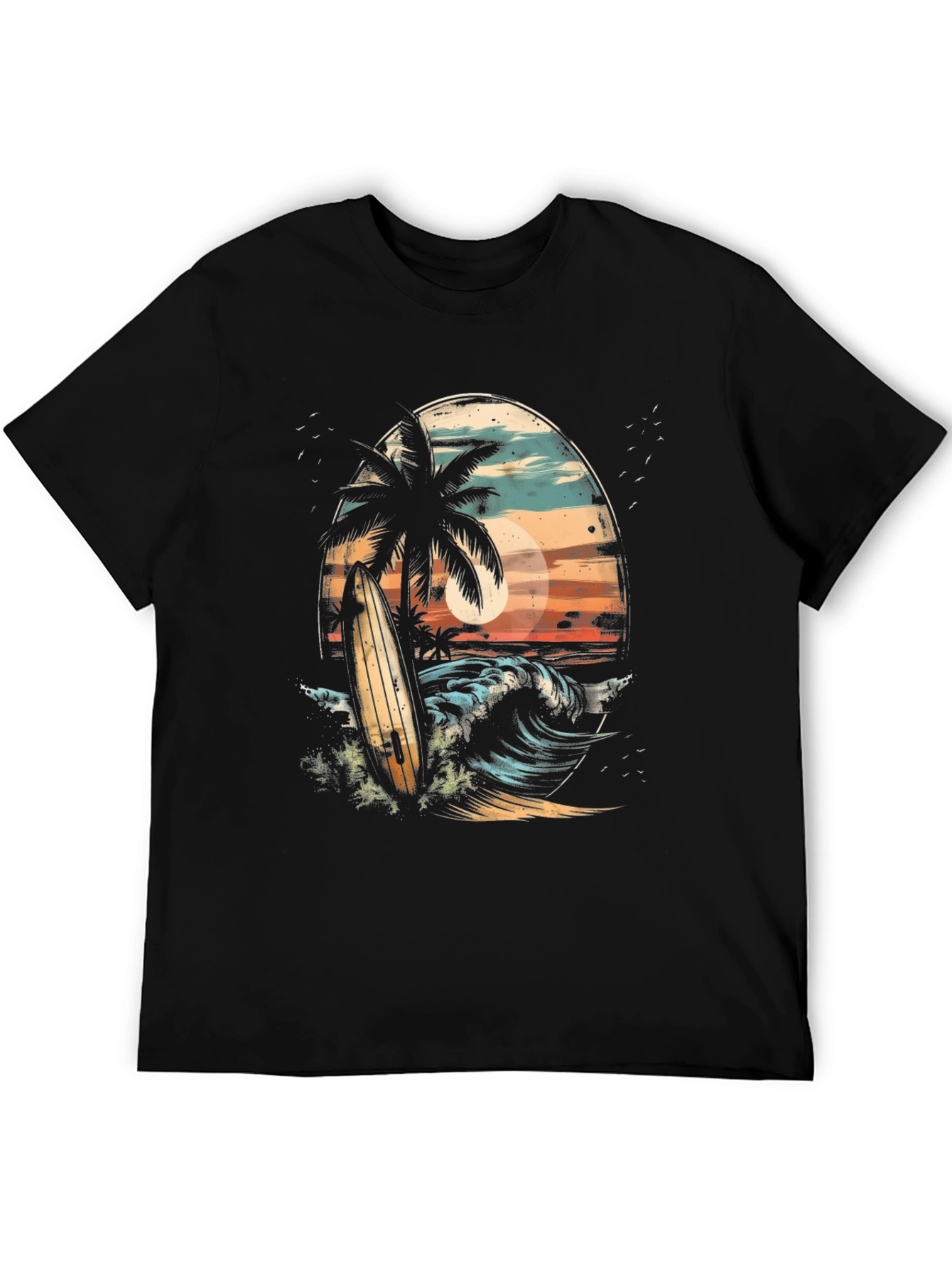 Surfboard Palm Tree Graphic Tee - Coastal Vibes T-Shirt