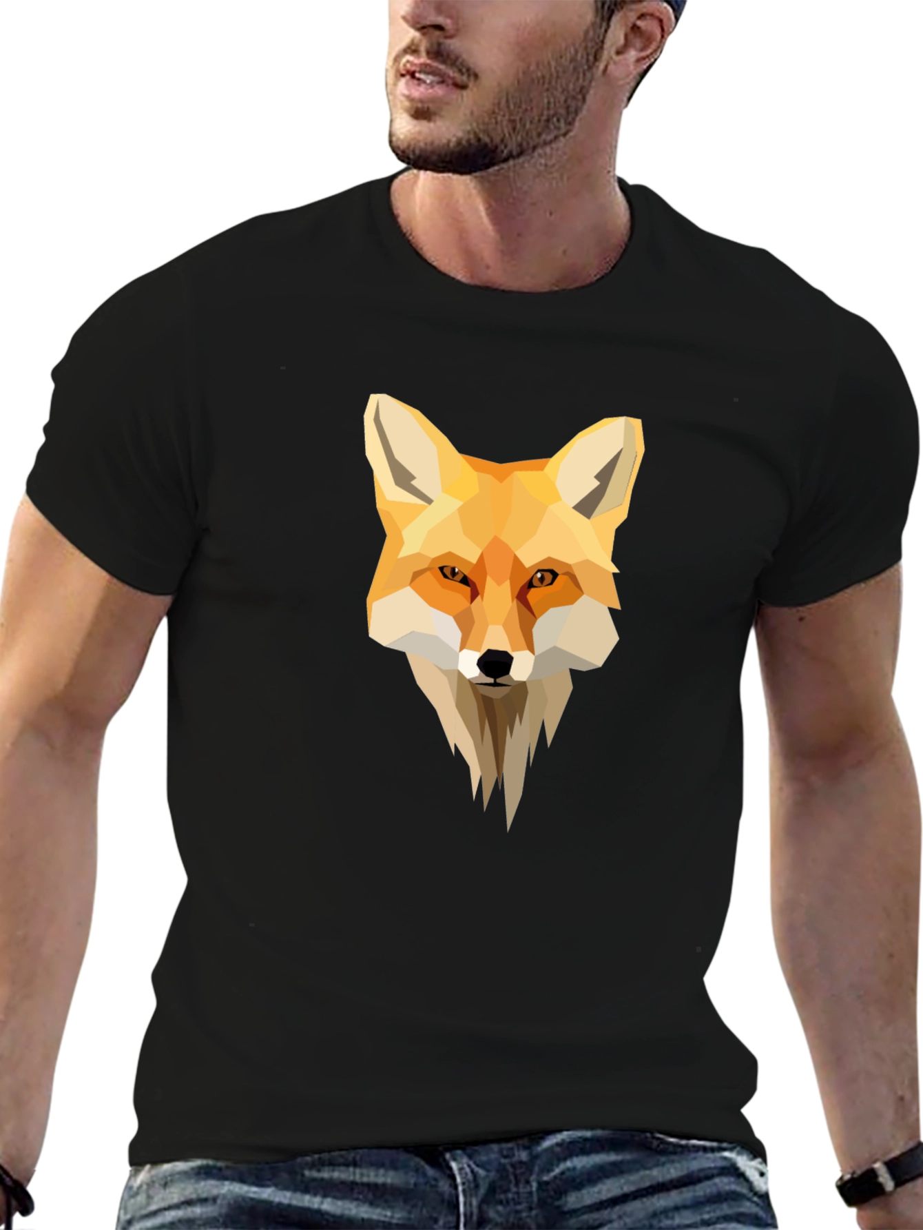 Geometric Fox Graphic Black T-Shirt