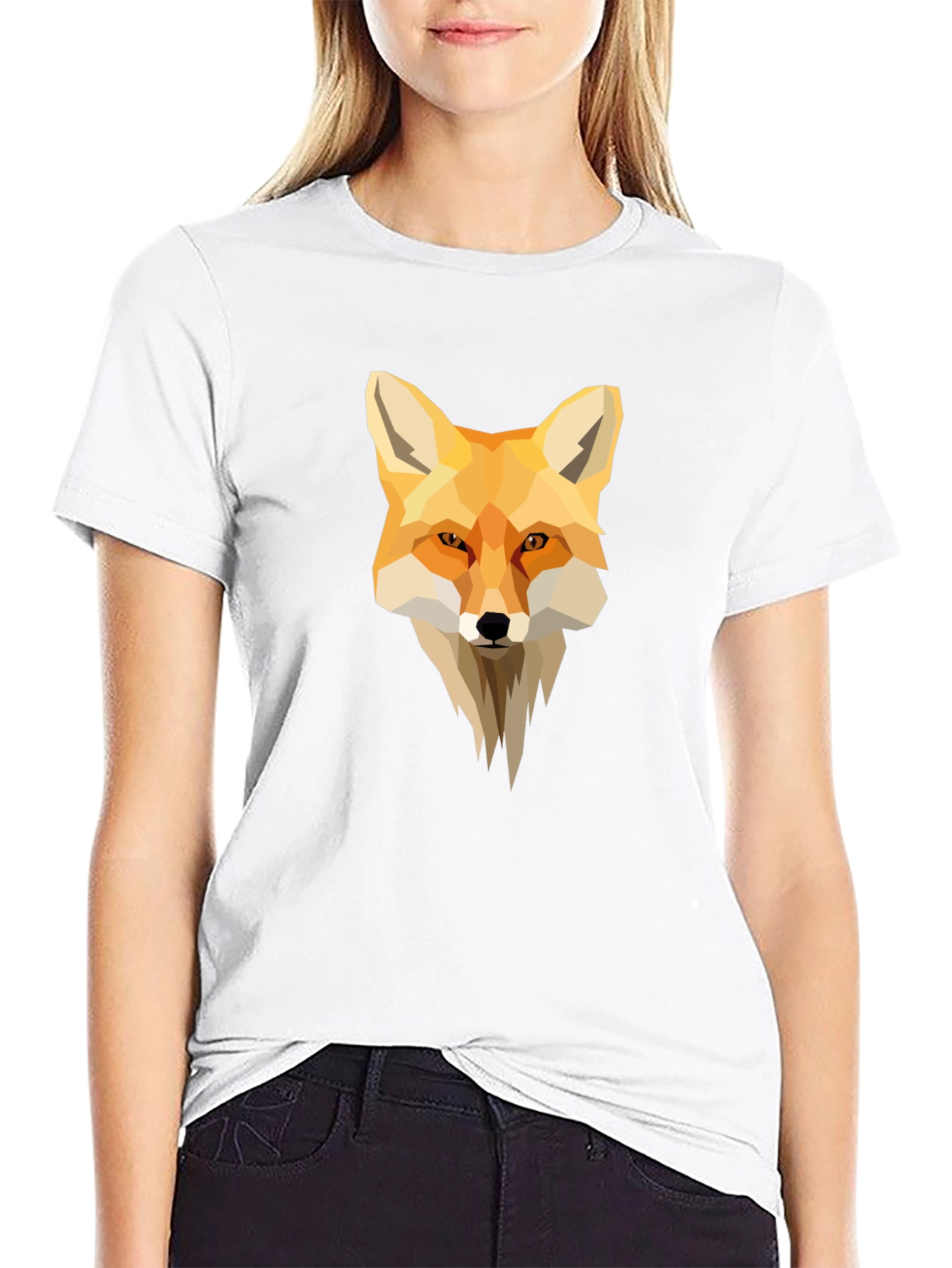 Geometric Fox Graphic Black T-Shirt