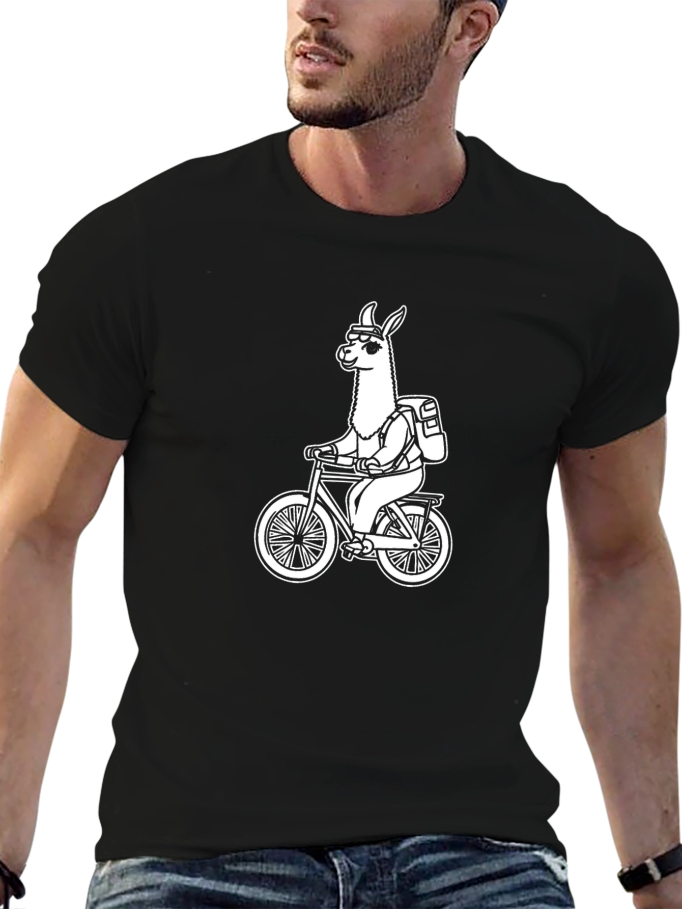 Llama Biker T-Shirt - Black Cotton Tee