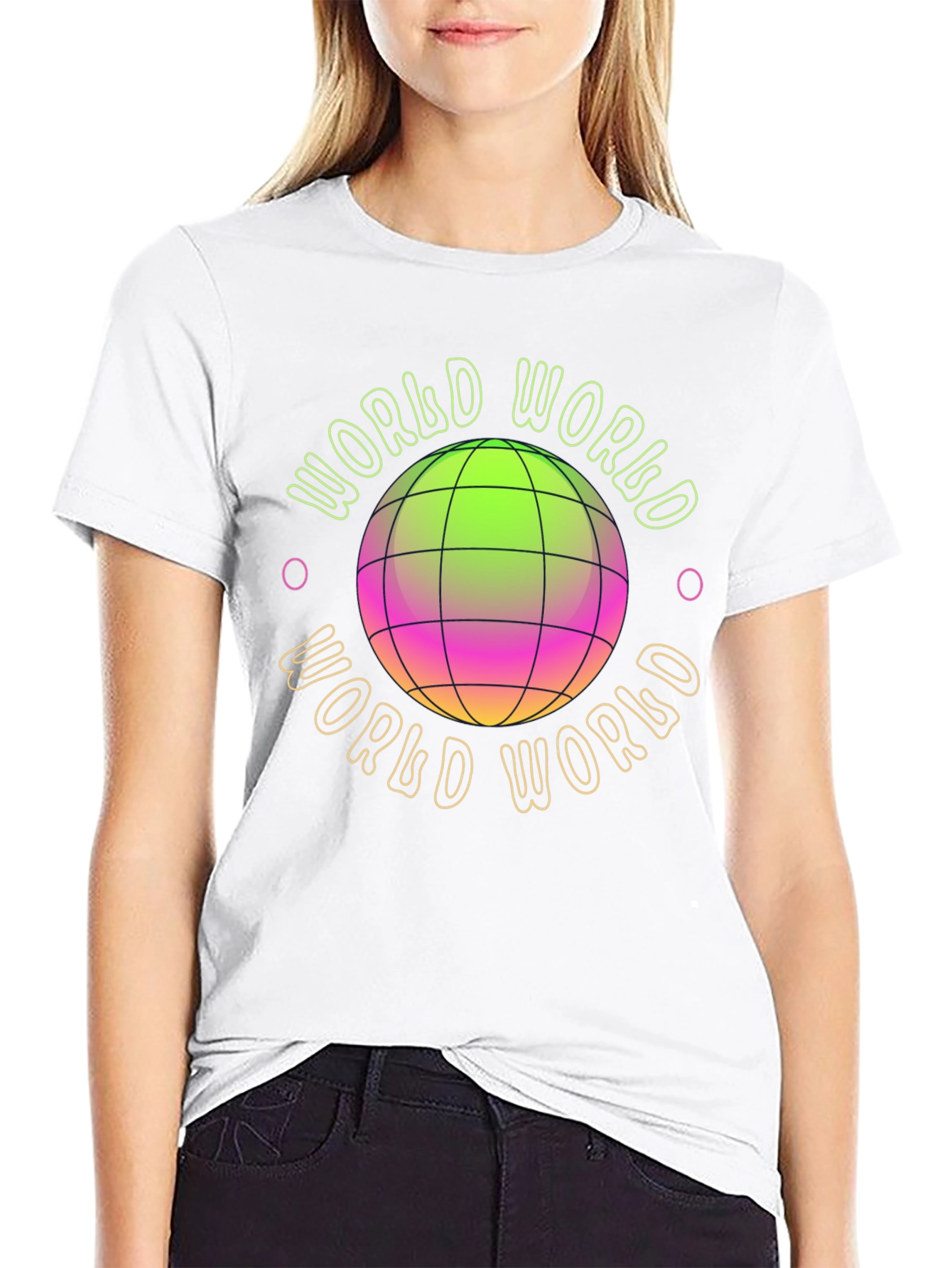 World Graphic Print Black T-Shirt