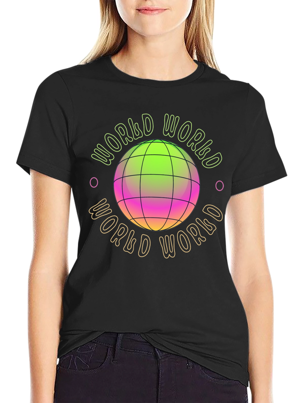World Graphic Print Black T-Shirt
