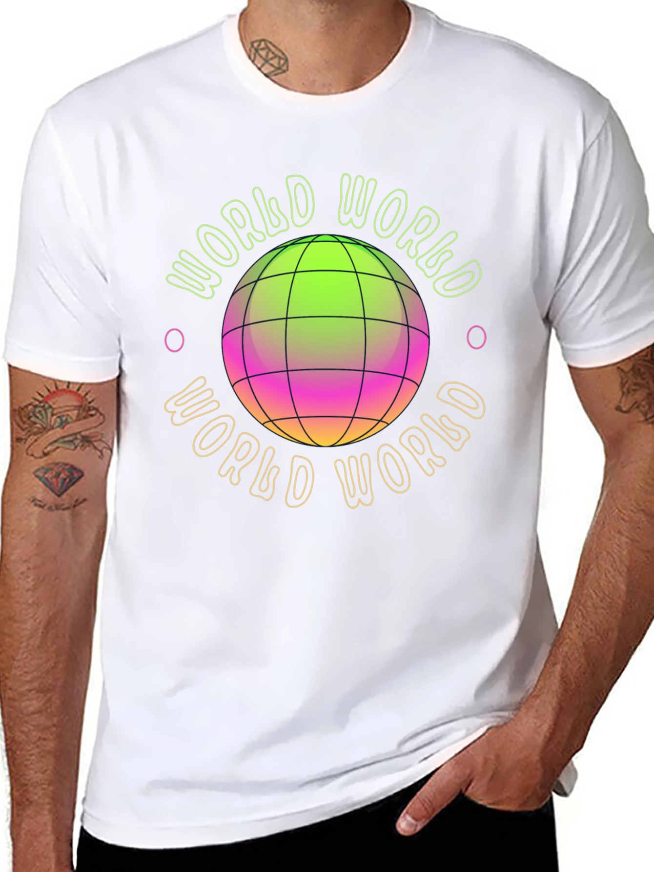 World Graphic Print Black T-Shirt