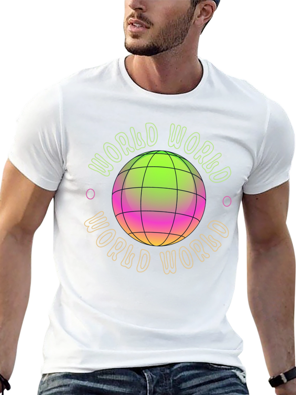 World Graphic Print Black T-Shirt