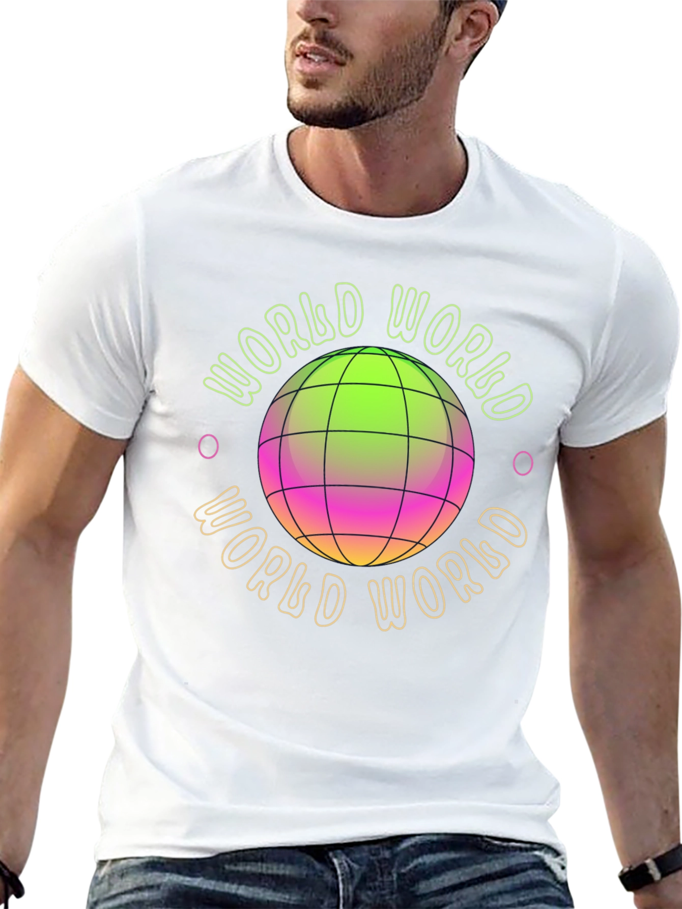 World Graphic Print Black T-Shirt