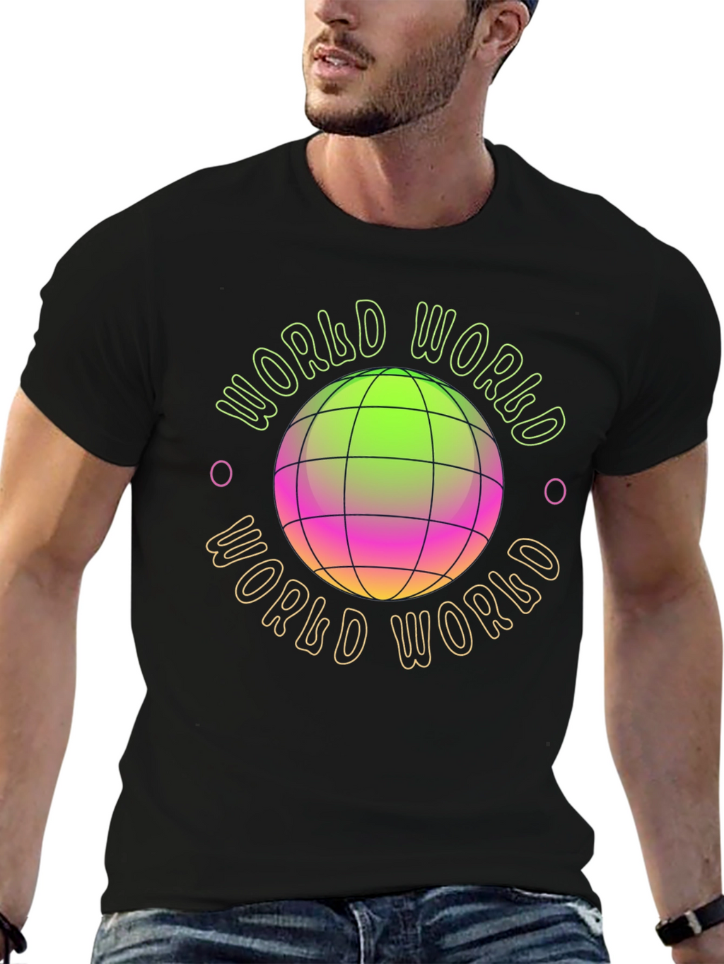 World Graphic Print Black T-Shirt
